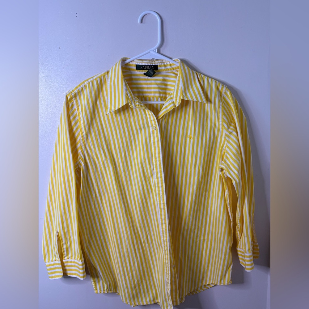 Ralph Lauren Yellow and White Striped Button-Down Shirt